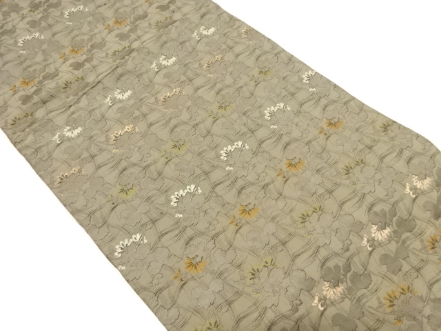 アンティーク　変わり格子に菊模様織り出し丸帯（材料）