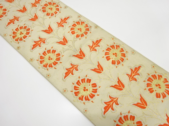 JAPANESE KIMONO / ANTIQUE FUKURO OBI / SILK / WOVEN FLORAL SARASA