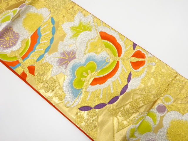 JAPANESE KIMONO / ANTIQUE FUKURO OBI / SILK / WOVEN BUTTERFLY & PINE