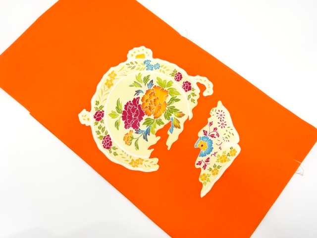 JAPANESE NAGOYA OBI / UNUSED / SHIOZE / FLORAL PLANTS