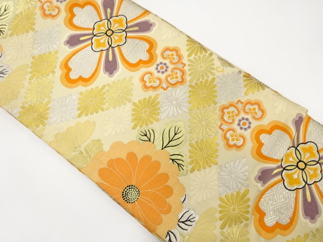 アンティーク　華文に菊模様織り出し丸帯(材料)