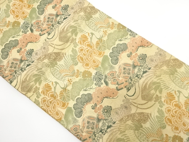 アンティーク　鶴に笠松・菊模様織出し丸帯（材料）