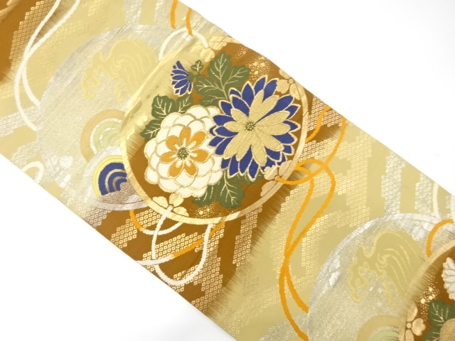 宗sou アンティーク 御所車に牡丹・菊・枝梅模様刺繍振袖 宗sou 御所車に松竹梅・花々・古典柄模様織出し袋帯リサイクル着