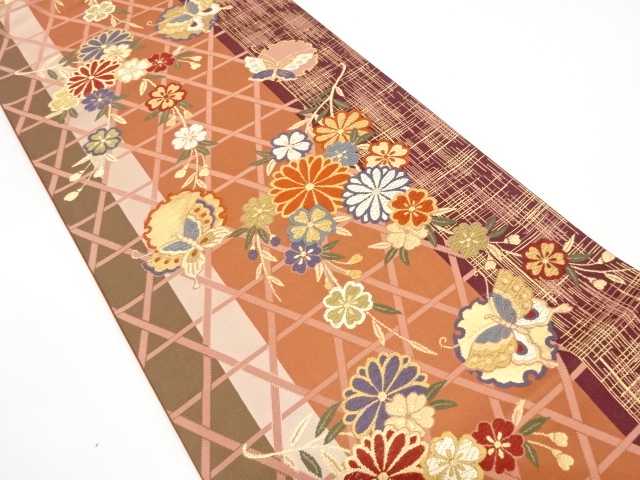 宗sou 草花に蝶模様織出し袋帯