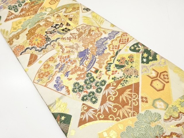 アンティーク　読本・唐風景・貝桶・草花模様織り出し丸帯(材料)