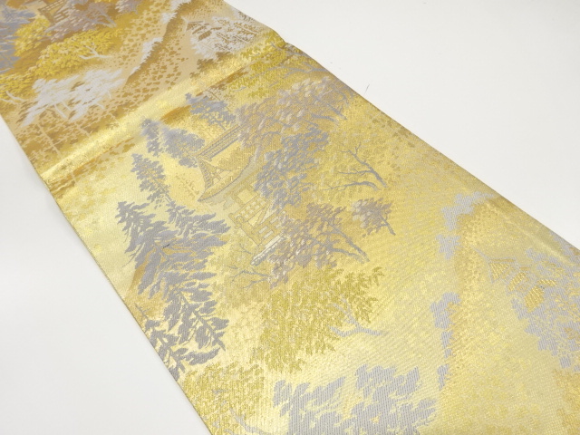 JAPANESE FUKURO OBI / UNUSED / WOVEN SCENERY OF TEMPLE