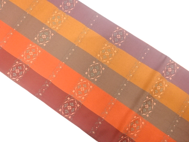横段に花模様織り出し全通袋帯