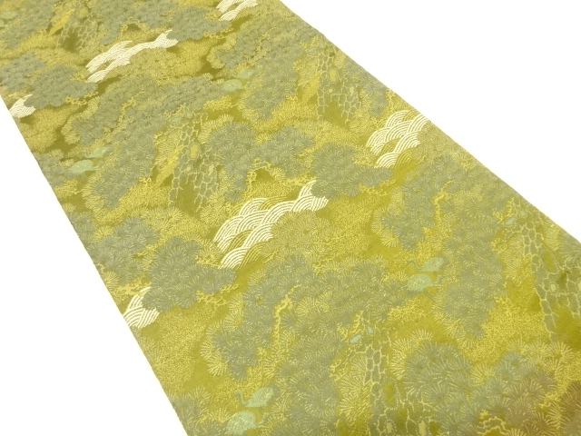 アンティーク　荒波に松・鶴模様織出し丸帯（着用可）