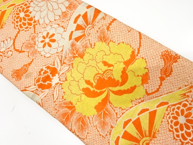 JAPANESE KIMONO / ANTIQUE OBI FOR KIDS / WOVEN CART & KIKU