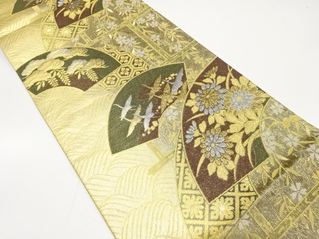 ys7141482; 手織り紬草花模様織り出し袋帯 ys7141482; 手織り紬草花模様織り出し袋帯