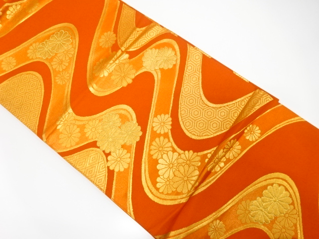 ys7102707; 木屋太製　丸紋に光悦垣・露草模様織り出し袋帯 洒落袋帯 木屋太 西陣 今河織物 市松に孔雀・立木模様 送料無料 中古