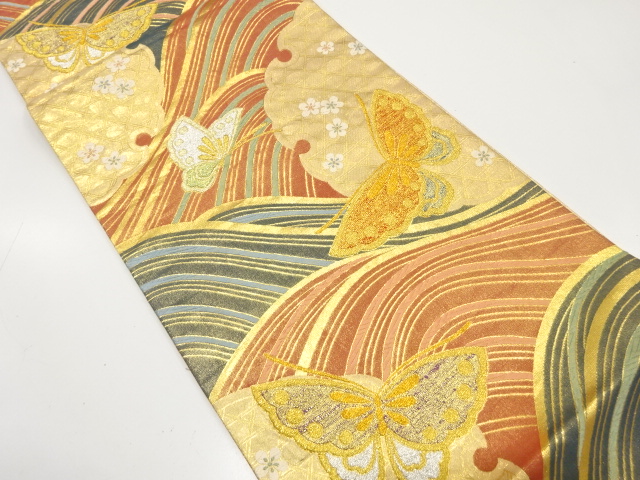 ★着物10★ 1円 逸品!! 絹 袋帯 蝶の群れ 秋草 菊 牡丹 六通柄 長さ432cm [同梱可] ☆☆☆☆☆ Prices down2京袋帯 単品 数量限定 KIMONOMACHI オリジナル