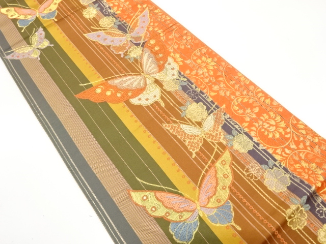 3909685: アンティーク　蝶模様織り出し袋帯 アンティーク 蝶模様織り出し袋帯(材料)：リサイクル・アンティーク