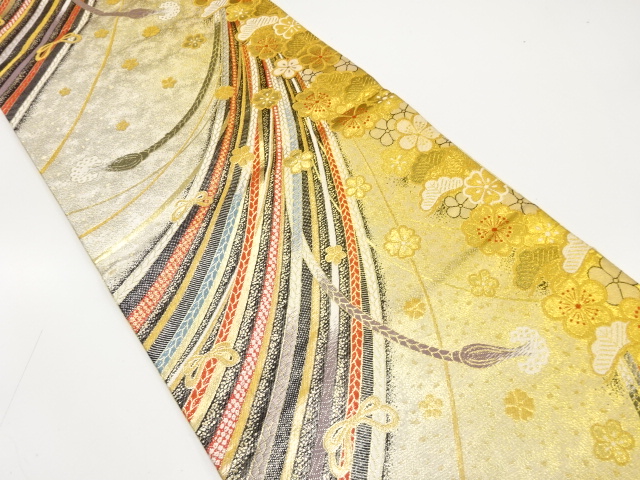 宗sou 波に手毬・桜模様織出し振袖用全通袋帯 ys7291675; 宗sou 波に草花・蝶模様織出し袋帯着