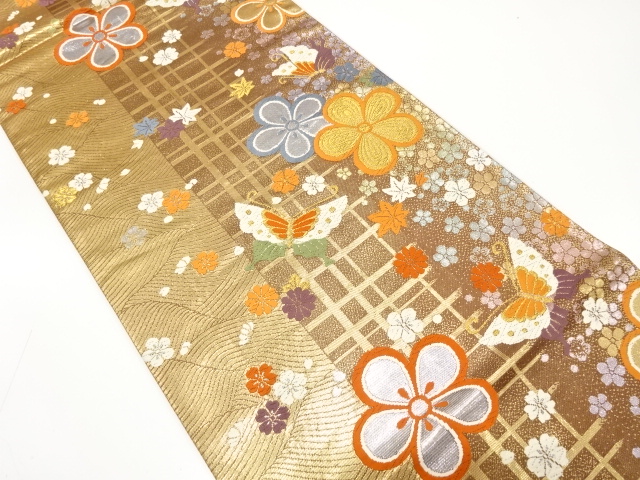 3909685: アンティーク　蝶模様織り出し袋帯 アンティーク 蝶模様織り出し袋帯(材料)：リサイクル・アンティーク