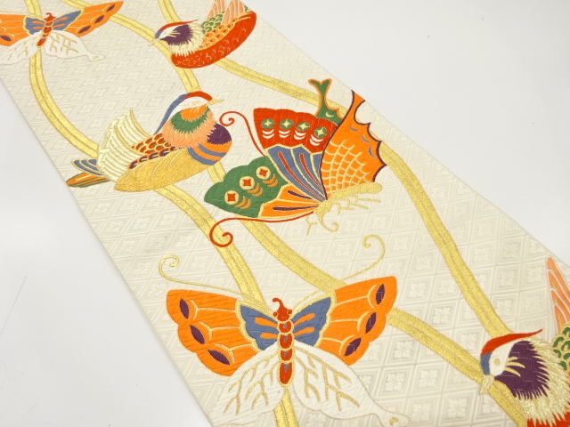★着物10★ 1円 逸品!! 絹 袋帯 蝶の群れ 秋草 菊 牡丹 六通柄 長さ432cm [同梱可] ☆☆☆☆☆ Prices down2京袋帯 単品 数量限定 KIMONOMACHI オリジナル
