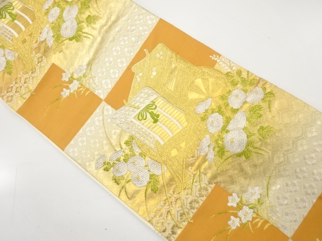 JAPANESE FUKURO OBI / UNUSED / WOVEN KIKKO WITH FLOWER / (NON-TAILORED)