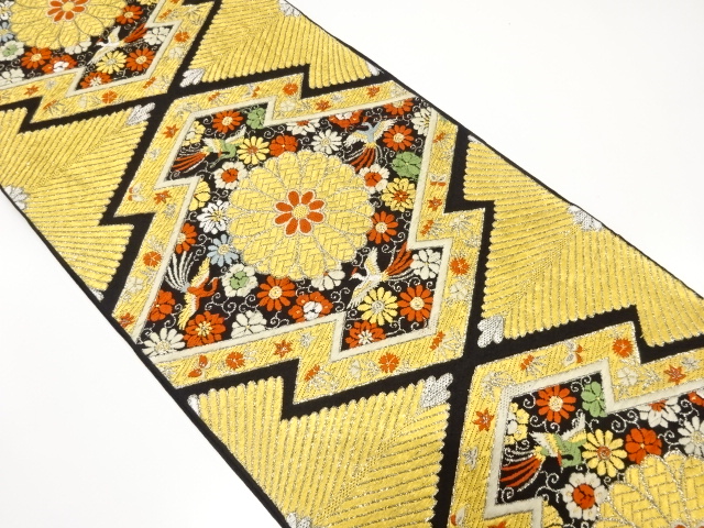 JAPANESE KIMONO / ANTIQUE FUKURO OBI / SILK / WOVEN MATSUKAWABISHI & PHOENIX