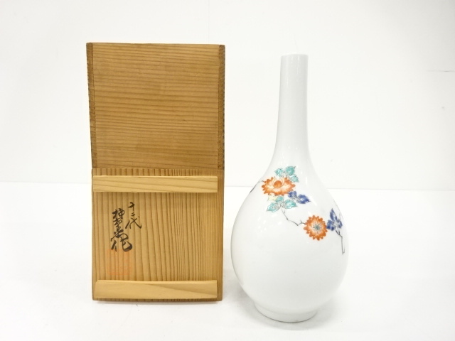 人間国宝　十二代　酒井田柿右衛門造　錦　牡丹画　花瓶