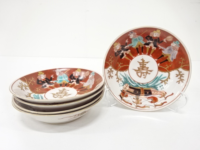 JAPANESE CERAMIC / KOIMARI / SET OF 5 SMALL PLATES 