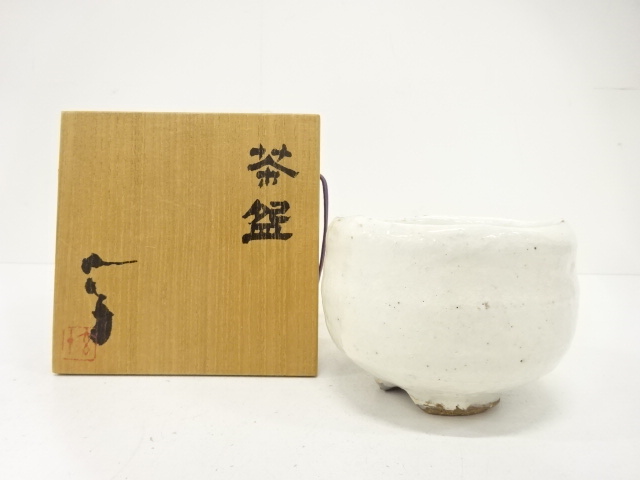 JAPANESE TEA CEREMONY / TEA BOWL CHAWAN / WHITE GLAZE / ARTISAN WORK