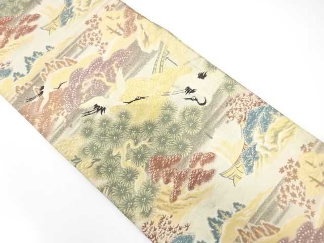 アンティーク　舟に松・鶴模様織り出し丸帯（着用可）