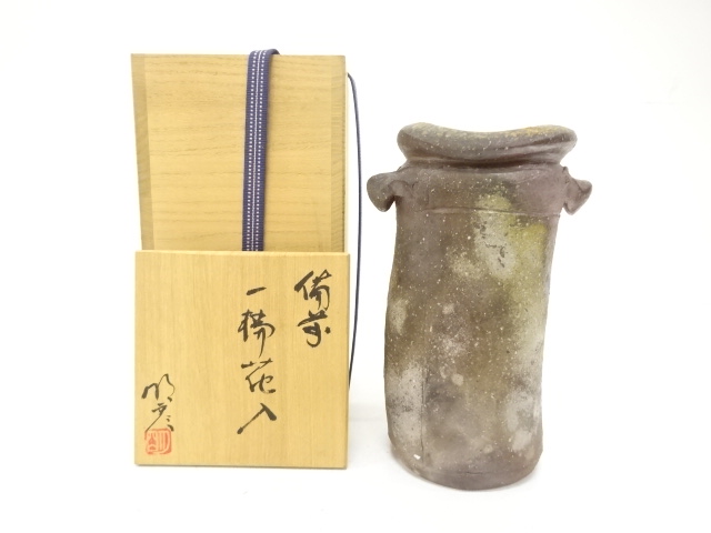JAPANESE TEA CEREMONY / BIZEN WARE HANAIRE FLOWER VASE / ARTISAN WORK