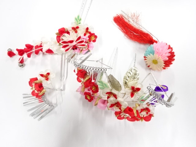 アンティーク　つまみ細工　びらびら髪飾りセット