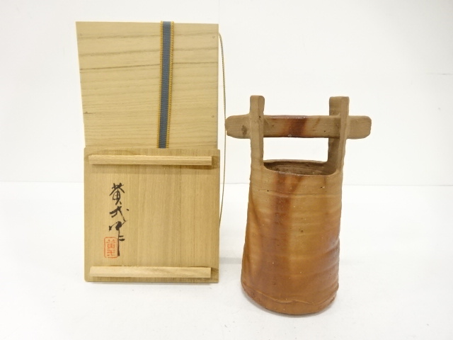 JAPANESE TEA CEREMONY / BIZEN WARE HANAIRE FLOWER VASE / ARTISAN WORK