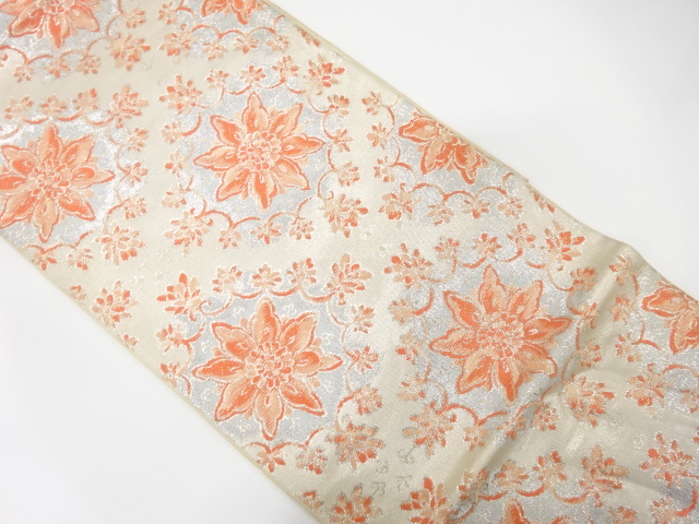 JAPANESE KIMONO / ANTIQUE FUKURO OBI / SILK / WOVEN FLOWERS / BY KAWASHIMA ORIMONO