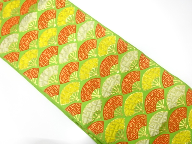 JAPANESE KIMONO / ANTIQUE OBI FOR KIDS / WOVEN FLODING FAN & CLASSICAL PATTERN