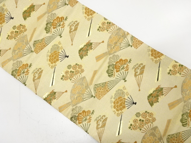 JAPANESE KIMONO / ANTIQUE NAGOYA OBI / WOVEN FAN WITH FLOWER