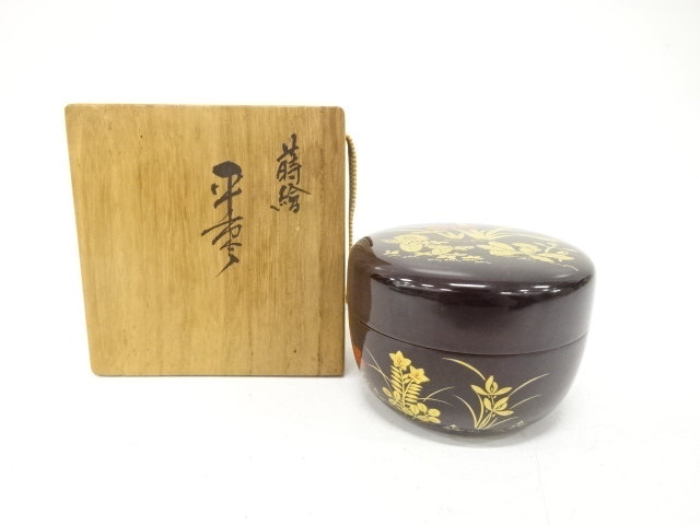 漆塗り蒔絵　花　平棗