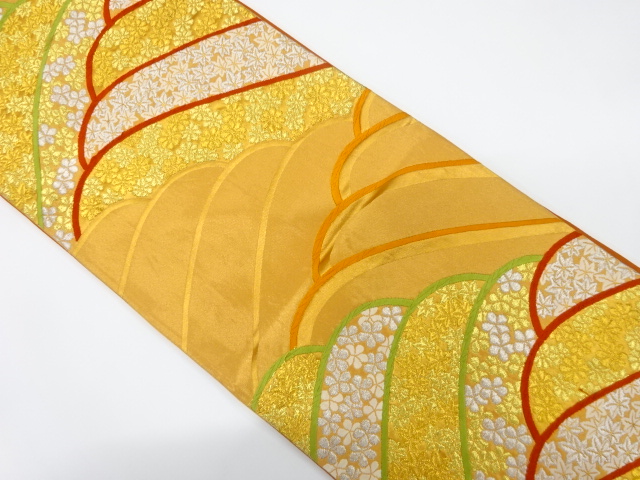 JAPANESE KIMONO / ANTIQUE FUKURO OBI / SILK / WOVEN MOUNTAINS & FLOWER