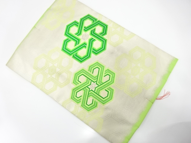 JAPANESE NAGOYA OBI / UNUSED / WOVEN BISHAMON KIKKO PATTERN