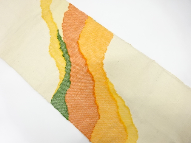 アンティーク　手織り真綿紬　道長取り模様織り出し名古屋帯