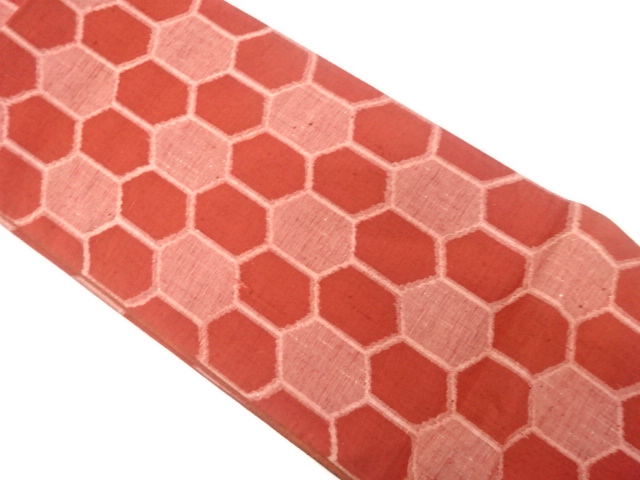 未使用品　手織り紬　亀甲模様織り出し全通袋帯(未仕立て)