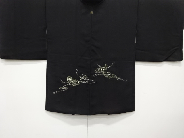 扇に壺・組紐模様　刺繍　一つ紋　絵羽織