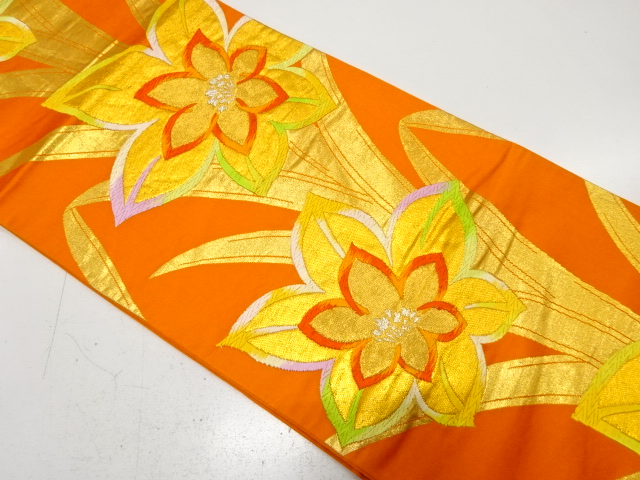 JAPANESE KIMONO / ANTIQUE FUKURO OBI / SILK / WOVEN FLOWER
