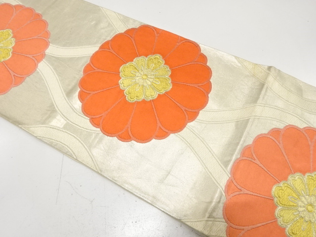 JAPANESE KIMONO / ANTIQUE FUKURO OBI / SILK / WOVEN TATEWAKU & KIKU