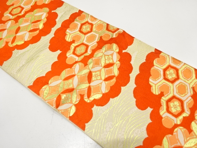 JAPANESE KIMONO / ANTIQUE FUKURO OBI / SILK / WOVEN CLOUDS & SHIPPO