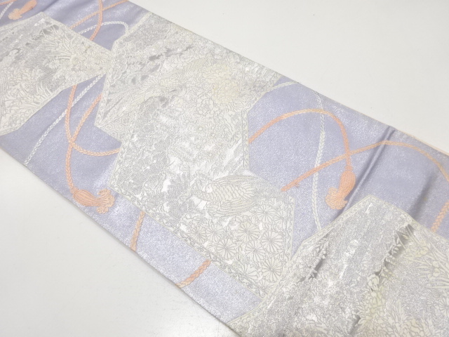 JAPANESE KIMONO / ANTIQUE FUKURO OBI / SILK / WOVEN SCREEN & FLOWERS & BIRDS & KUMIHIMO CORDS