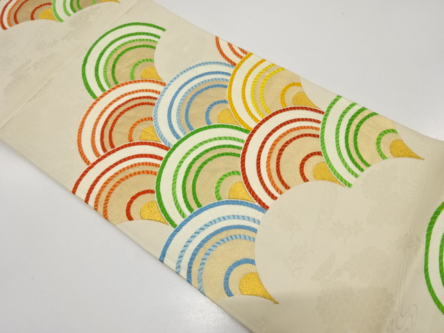 JAPANESE KIMONO / ANTIQUE FUKURO OBI / SILK / WOVEN SEIGAIHA