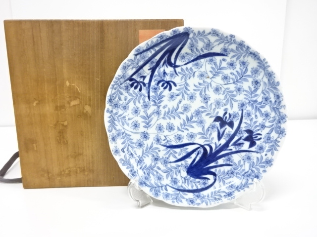 古伊万里　藍柿右衛門　手新松葉　七寸皿