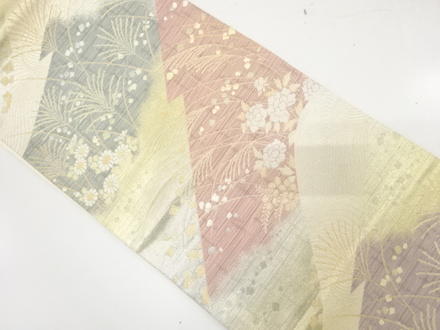 JAPANESE FUKURO OBI / WOVEN AUTUMN FLOWERS