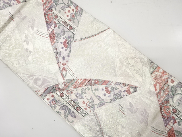 慶祥佐賀錦　花更紗に唐草模様織り出し　袋帯