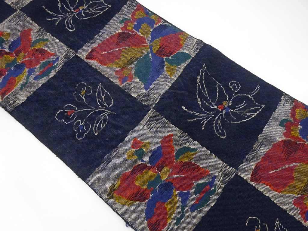 JAPANESE NAGOYA OBI / MAWATA TSUMUGI / WOVEN CHECKERED & FLOWER