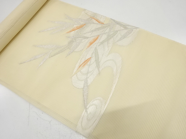 JAPANESE KIMONO / ANTIQUE BOLT FOR NAGOYA OBI FOR SUMMER / SILK / STREAM & BAMBOO GRASS