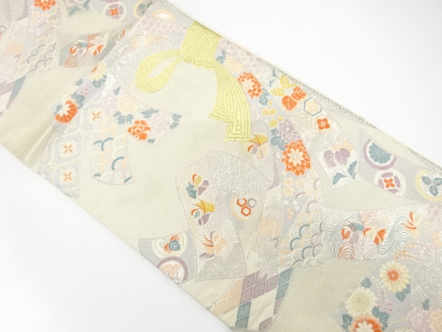 束ね熨斗に鴛鴦・古典柄織り出し　袋帯