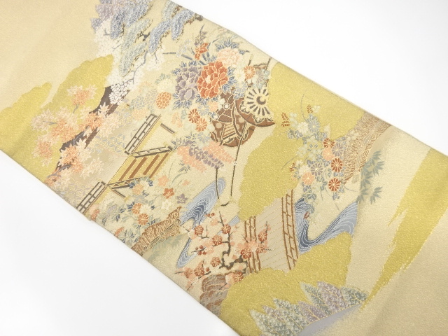 JAPANESE KIMONO / ANTIQUE FUKURO OBI / SILK / TSUZURE / WOVEN FLORAL CART
